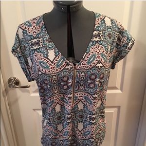 Turquoise and Pink paisley Express top